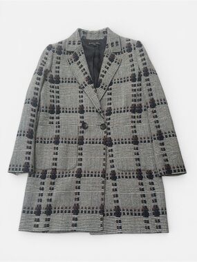 Brooks Brothers Wool Silk Houndstooth Coat Glen Plaid Double Breasted Spring